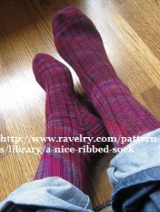 Nice Ribbed Sock. Image obtained from Ravelry pattern and is copy right of Glenna C.